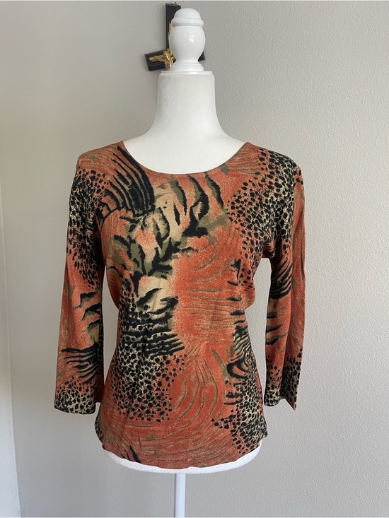Joseph A Tops - Joseph A Rust, Black and Cream Abstract Animal-Print Long Sleeve Top